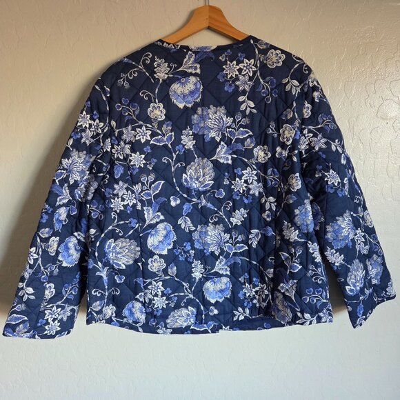 Talbots Jacobean Quilted Jacket Blue Women's XL Snap Button Round Neck Cottage - Picture 8 of 9